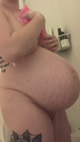 Watch me shower my growing pregnant body for you