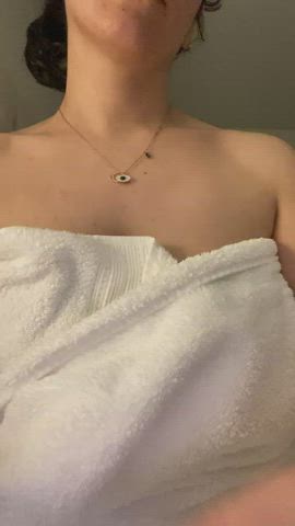 This 34yo is fresh out the shower but needs cum on her tits