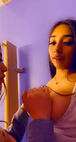 Latina teens sucking each other's titties