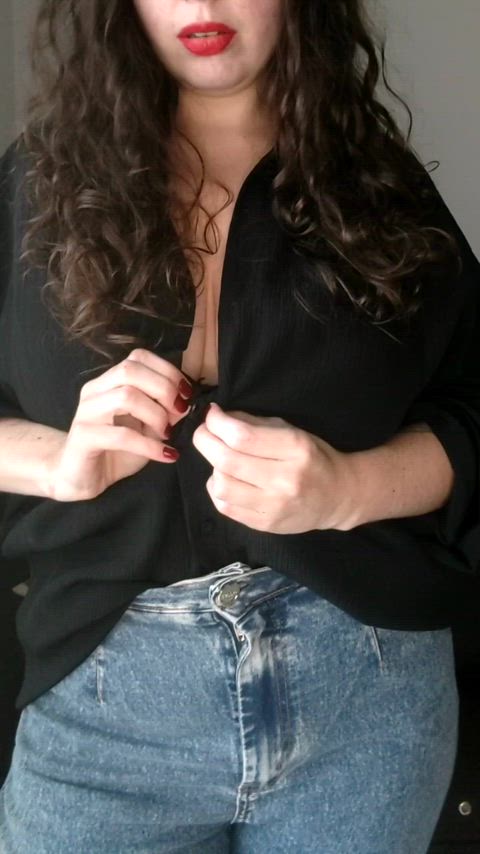 big tits bouncing tits brunette curly hair curvy huge tits jeans lingerie natural