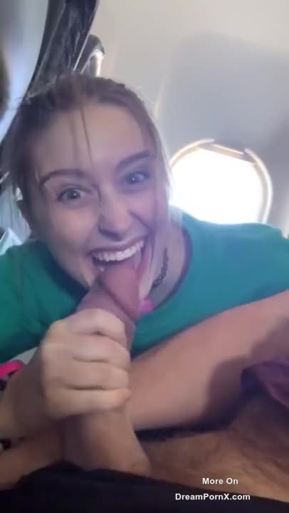 DreamPornX.com - Pretty teen sucks a big cock on a public plane in front of everybody