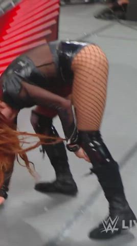 ass booty fishnet redhead thick thighs wrestling clip