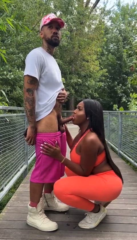 bbc blowjob deepthroat ebony outdoor clip