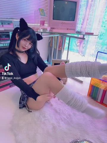 asian babe catsuit cosplay cute glasses japanese korean model clip