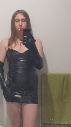 crossdressing dress latex latex gloves sissy smoking trans trans woman clip