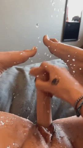 cum dildo feet orgasm shaved pussy squirt squirting wet pussy wet and messy clip