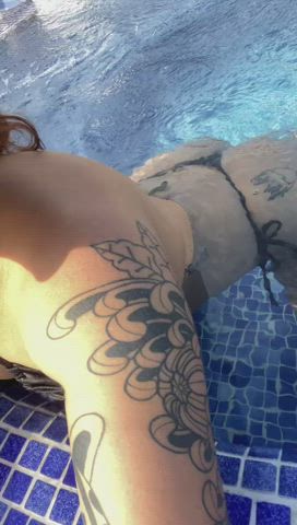 big tits latina outdoor petite swimming pool swimsuit tattoo twerking voyeur clip