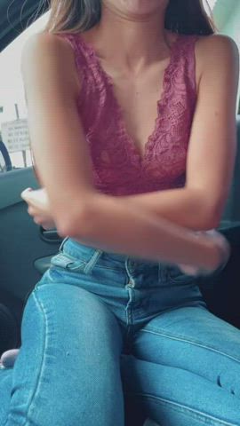 cute exhibitionist exposed public small tits undressing clip