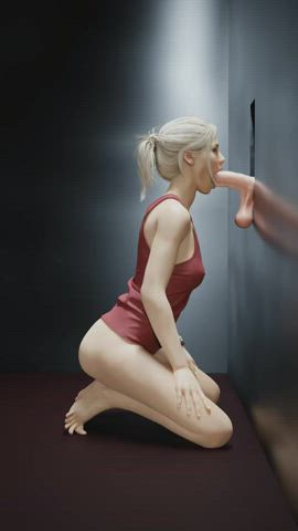 animation blonde blowjob bottomless deepthroat glory hole clip