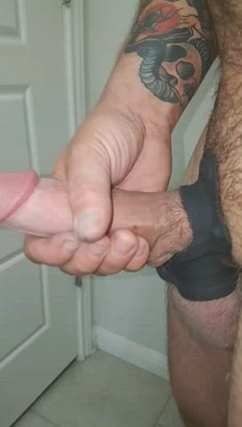 amateur bwc big dick cock ring cut cock jerk off male masturbation solo tattoo clip