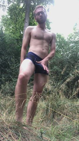 Watch me strip out of my boxers and shake my big hard cock out in this glorious forest