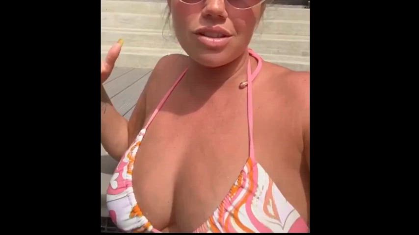 big tits bikini blonde pool clip