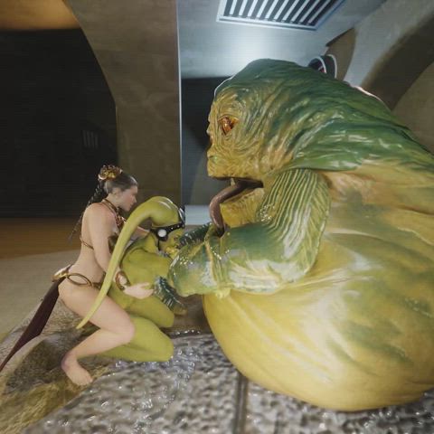 Princess Leia and Oola serve their master Jabba (Credit_Pornunga34)