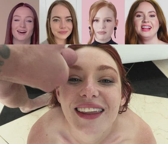 Which celeb's slutty face wyr see completely covered in a massive bukkake session?