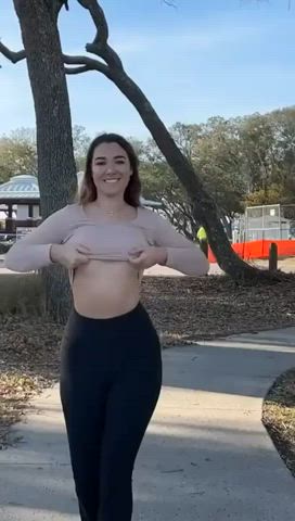 barely legal bouncing tits dancing flashing leggings natural tits public shaking