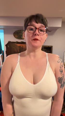 big tits bodysuit boobs brunette glasses tits clip