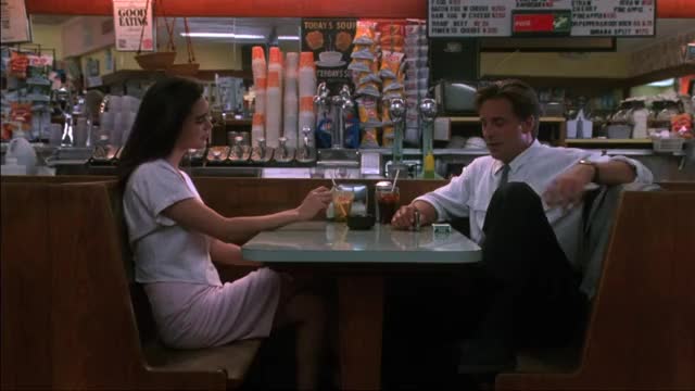 Jennifer Connelly - The Hot Spot (1990) - flirt-talking in store booth with protagonist