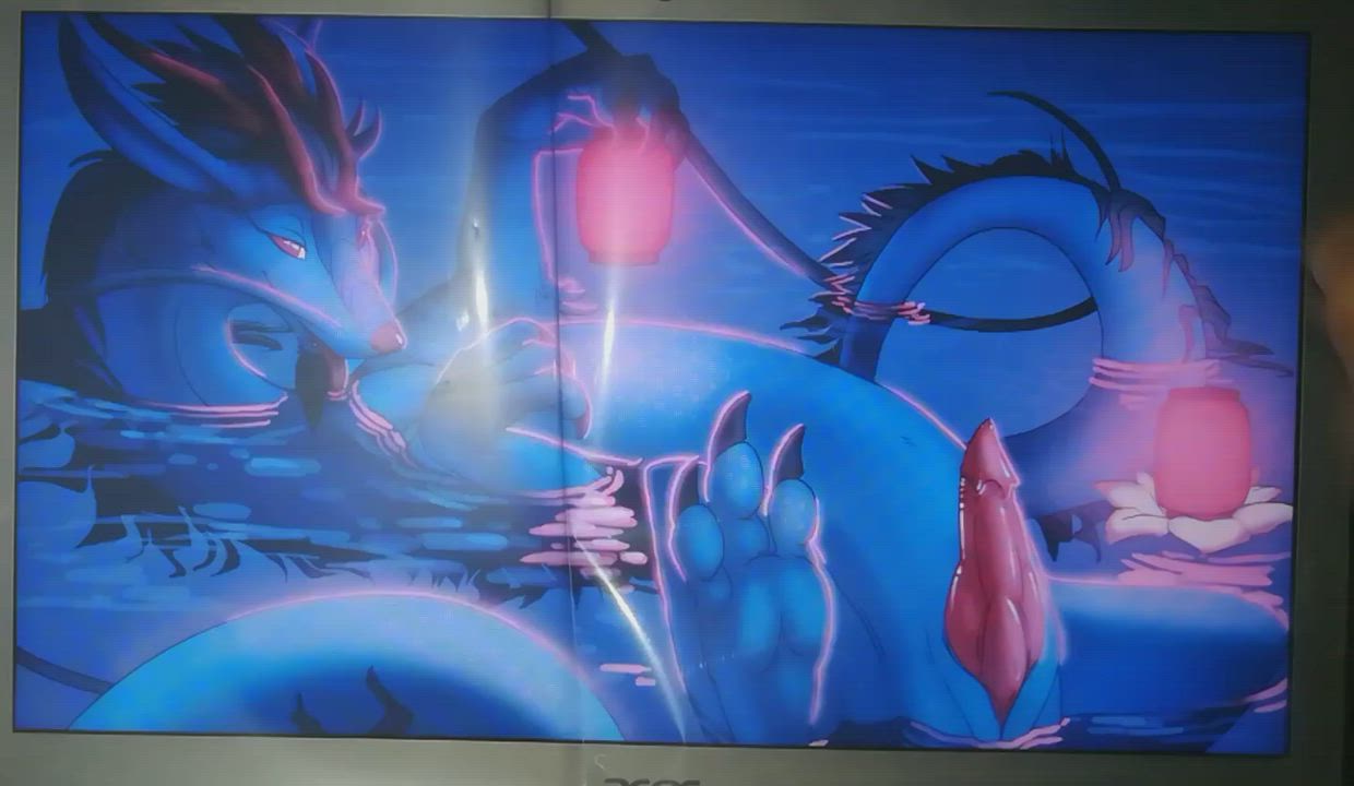 Cumming on sexy blue dragon (I already posted this tribute but it was just a picture)