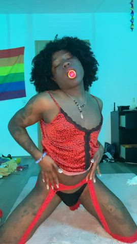 ebony femboy lingerie solo tgirl trans clip