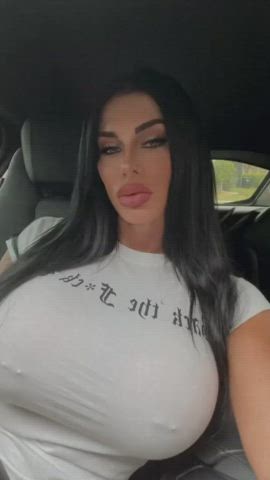 Big Tits Car Clothed Nipple Piercing clip