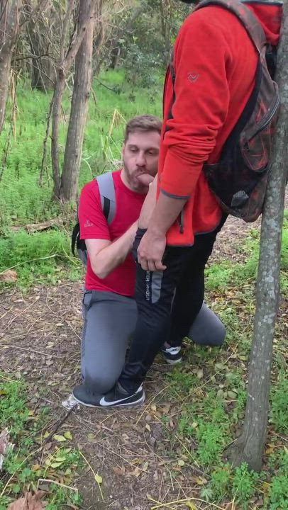 A fan sees me in the forest sucking cock, and asks me to film, and I clearly said