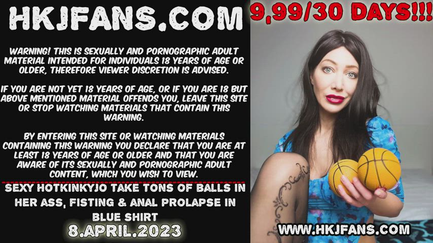 Sexy Hotkinkyjo take tons of balls in her ass, fisting & anal prolapse in blue
