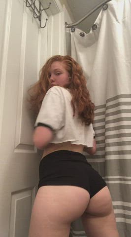 Ass Booty Close Up Clothed Cute Jiggling Redhead Shorts Teen clip