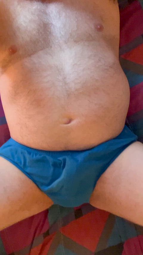 Blue briefs. Age 61.