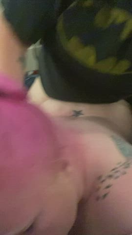 Albino BBW wife being choked while she takes a creampie.