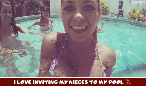 big tits bikini blonde caption funny porn handjob sneaky swimming pool teen fun clip