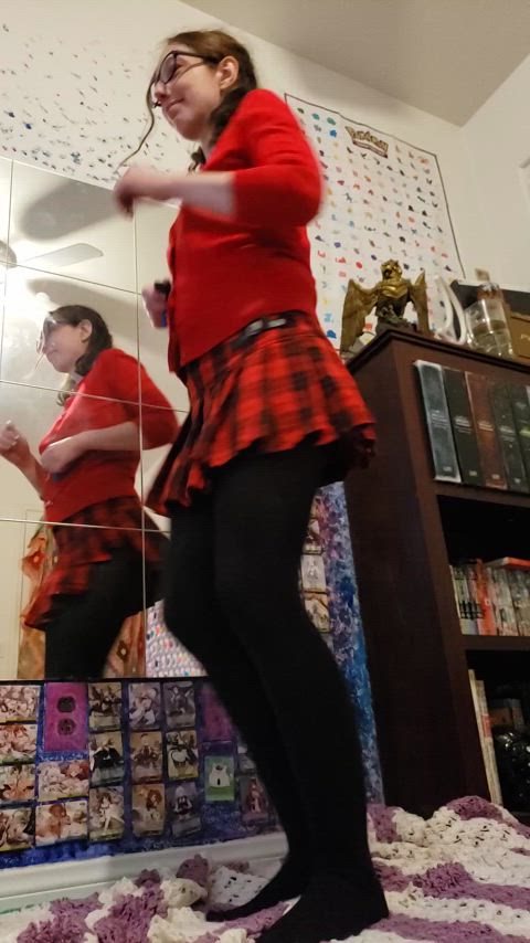 Twirling around in my miniskirt and tights