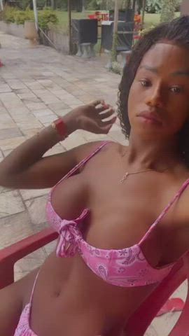 bikini brazilian cleavage clothed cute ebony eye contact solo clip