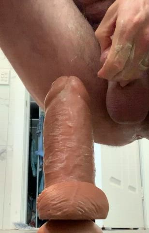 Pounding my hole raw with this massive dildo