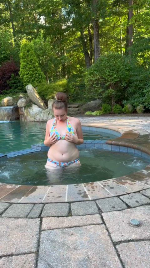 Showing off in the pool (while tipsy) in my cute, new bikini!