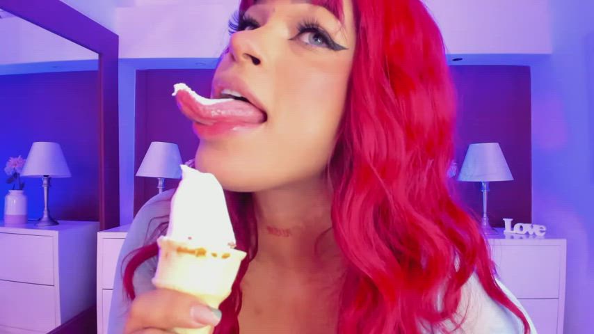 Licking a delicious ice cream