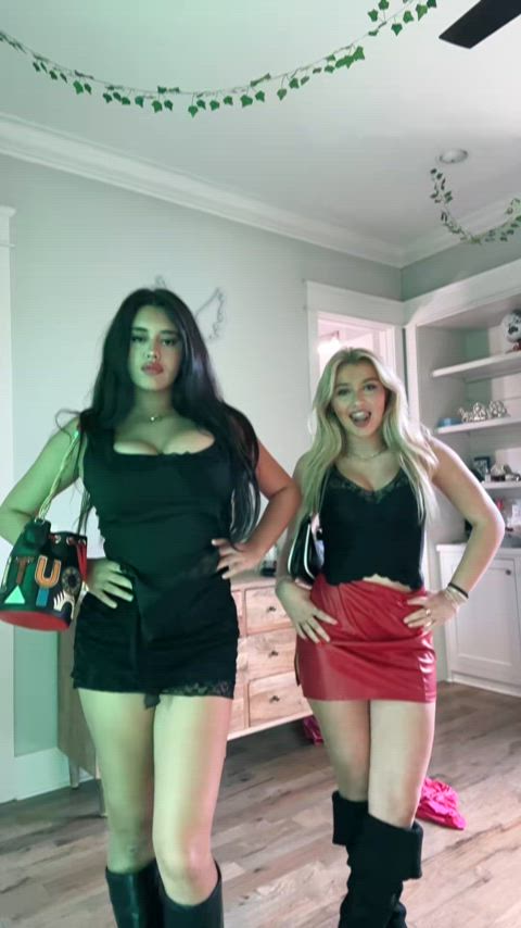 big tits blonde brunette cleavage non-nude skirt tiktok tits tik-tok clip
