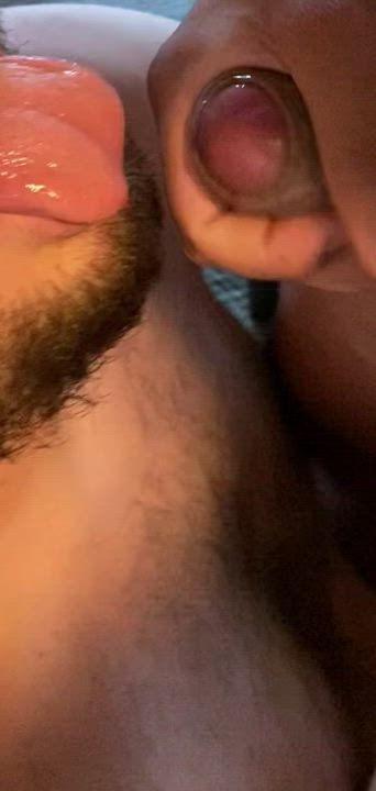 My buddy cumming all over my face, tongue, and beard. Delicious 😈 (28)