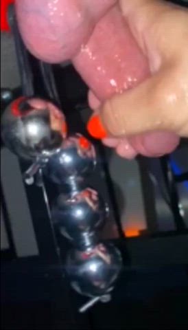 Slapping my subs balls while edging him using ball weights 😈