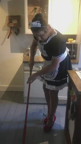 Thought you might want to see this Sissy cleaning like a good girl. Even curtsies