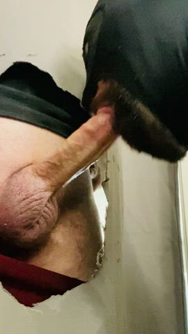 A hot regular to my gloryhole feeds me his load