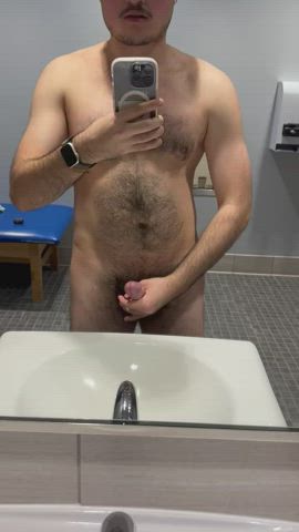 Stroking my cock &amp; nutting in the gym restroom 😈