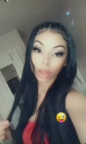 imagine this teasing cumslut swallowing every inch of your cock. how long before