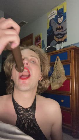 bbc deepthroat dildo femboy sissy solo clip