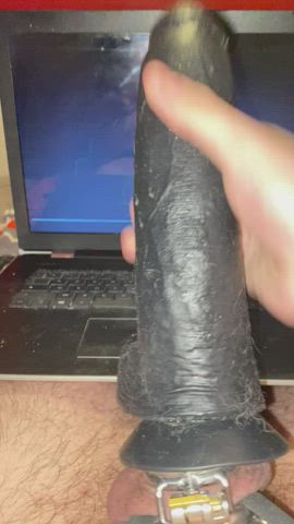 Another night stroking my BBC dildo when watching BBC porn and slapping my white