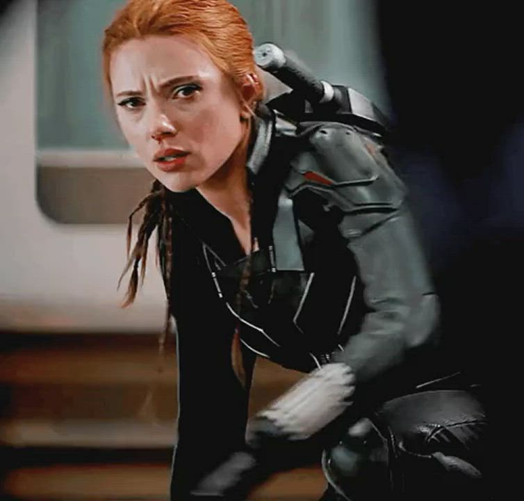 Defeated Black Widow (Scarlett Johansson) watching you unzip your pants