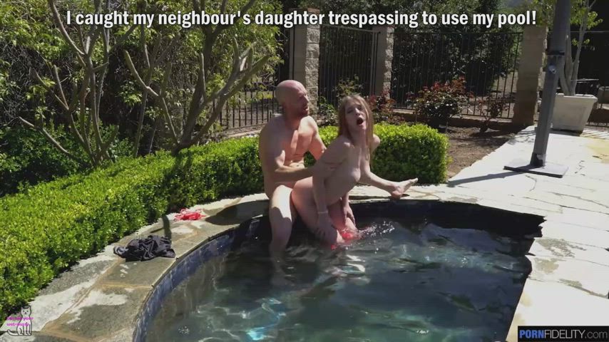 Caught the neighbour's daughter trespassing so I fucked her in my pool!