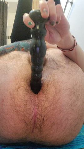Sticking my new anal toy in my tight hairy asshole 😋
