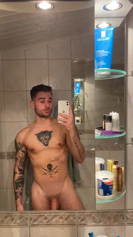 bathroom naked tattooed clip