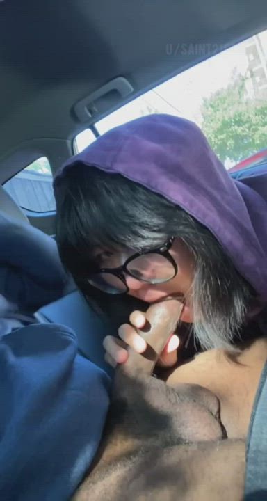 Asian BBC Blowjob Car Car Sex Cuckold Glasses Hotwife Nerd Sucking clip