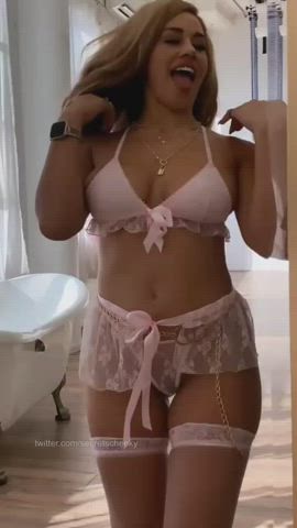 amateur blonde caption girlfriend homemade lingerie mirror onlyfans tiktok clip